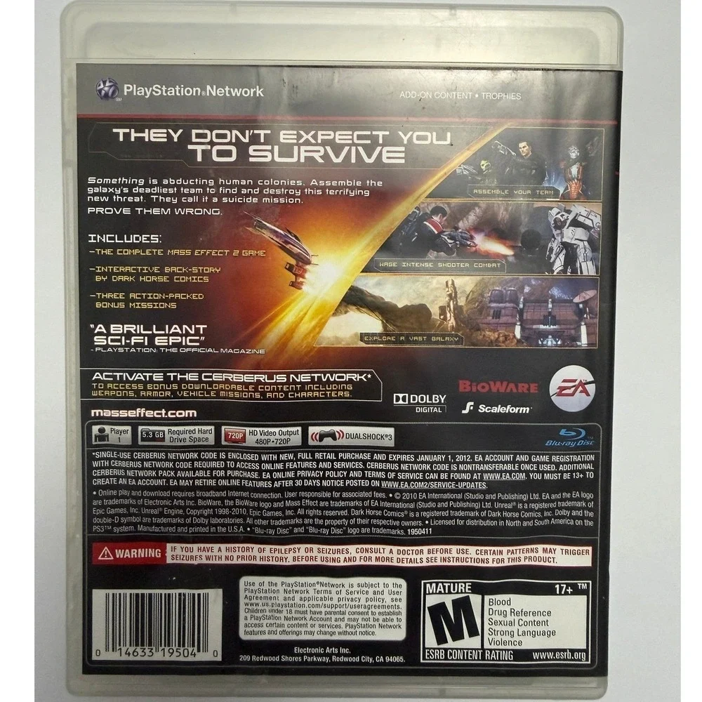 Mass Effect 2 (Sony PlayStation 3, 2011) PS3 CIB Case Disc Insert‎ EA BioWare